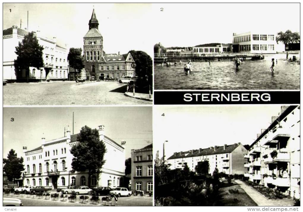 AK Sternberg, Karl-Liebknecht-Platz, Bad, Rathaus, Neubauten, Gel, 1984 - Sternberg