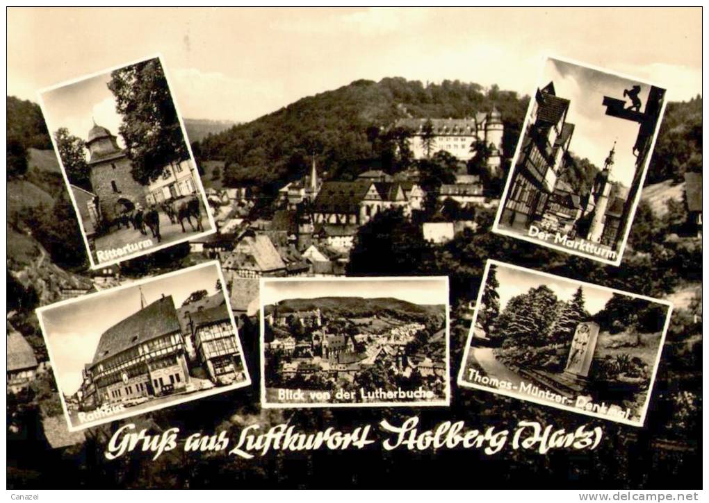 AK Stolberg: Ritterturm, Rathaus, Marktturm, Müntzer-Denkmal, Gel, 1966 - Stolberg (Harz)