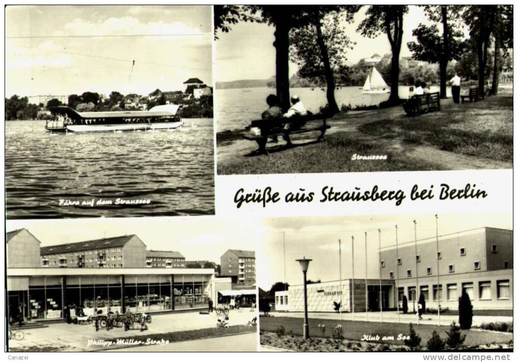 AK Strausberg, Stausee, Fähre, Philipp-Müller-Straße, Klub Am See, Beschr, 1970 - Strausberg