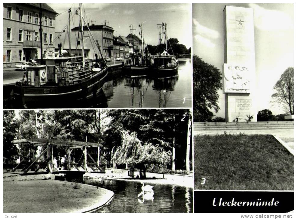 AK Ueckermünde, Hafen, Tierpark, Sowjetisches Ehrenmal, Gel, 1976 - Ueckermuende