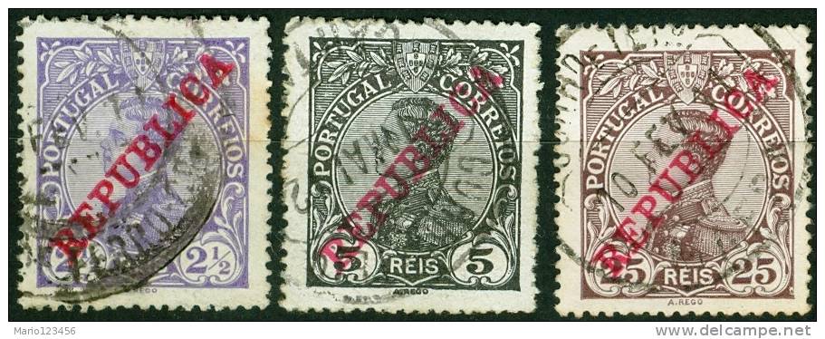 PORTOGALLO, PORTUGAL, RE MANUEL II, 1910, FRANCOBOLLI USATI, Scott 170,171,175   Afi 170,171,175 - Used Stamps