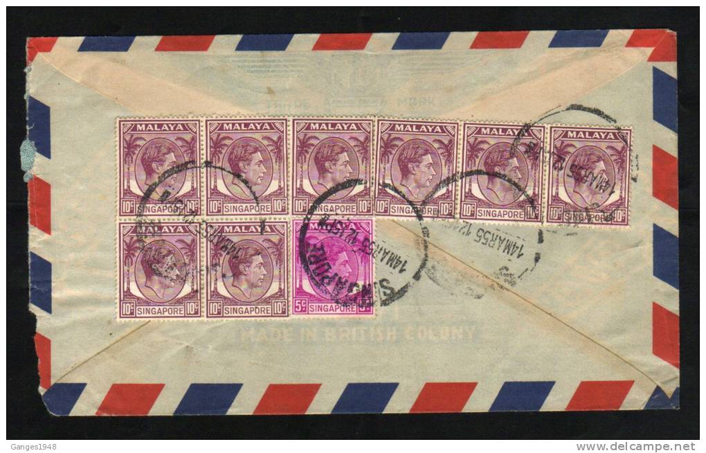 Singapore 1955  KG VI  Multi Franked Cover To Aden # 44298 - Singapore (...-1959)