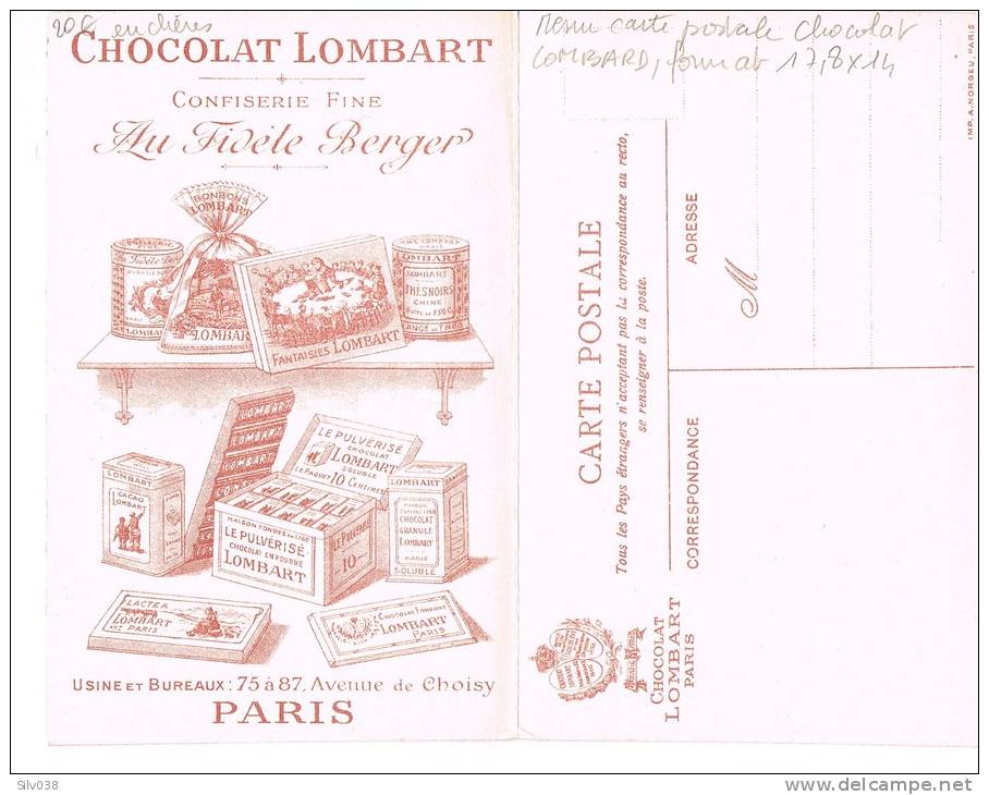 MENU CARTE POSTALE CHOCOLAT LOMBARD -FORMAT 17.8X14- ANIMATION ENFANTS  DEVANT UNE GRANDE BOITE DE BONBONS - Menus