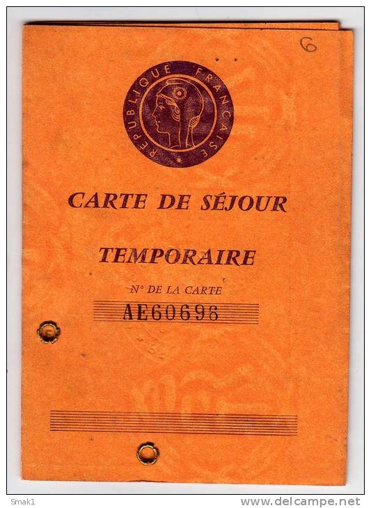 H IDENTITY CARD FOR TEMPORARY RESIDENCE PERMIT IN FRANCE - Historical Documents