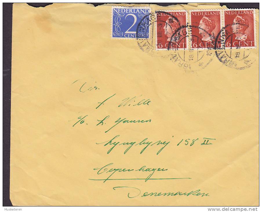 Netherlands Mult. Franked S'GRAVENHAGE 1947 Cover Brief To Denmark CROWN & Frolunde Pr. Korsør Backside Cachet (2 Scans) - Lettres & Documents