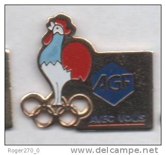 JO Jeux Olympiques Albertville 92 , Coq ,Assurances AGF , Avec Vous : écrit Gros - Olympic Games