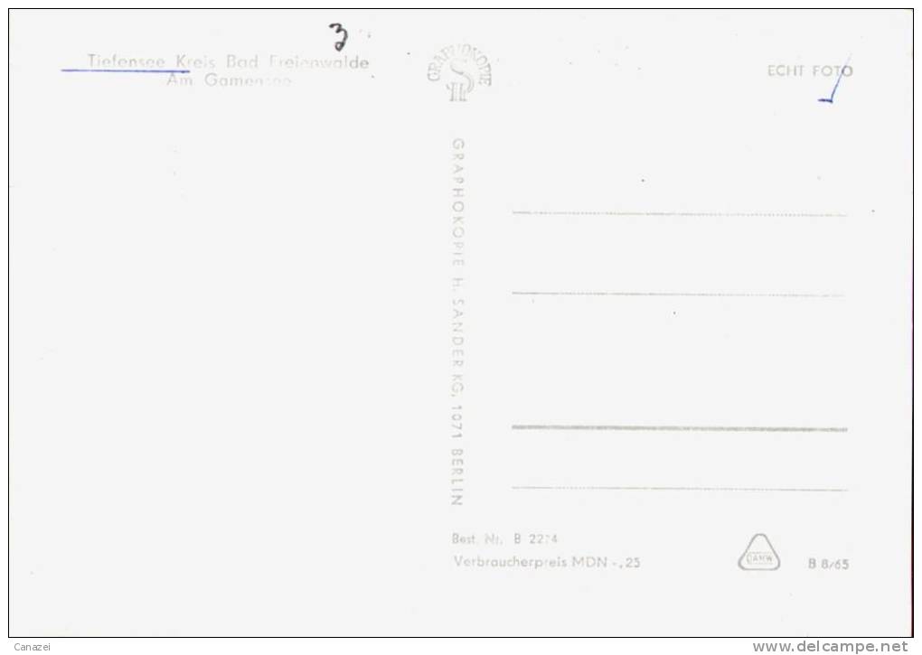 AK Tiefensee, Kr. Bad Freienwalde, Am Gamensee, Ung, 1965 - Bad Freienwalde