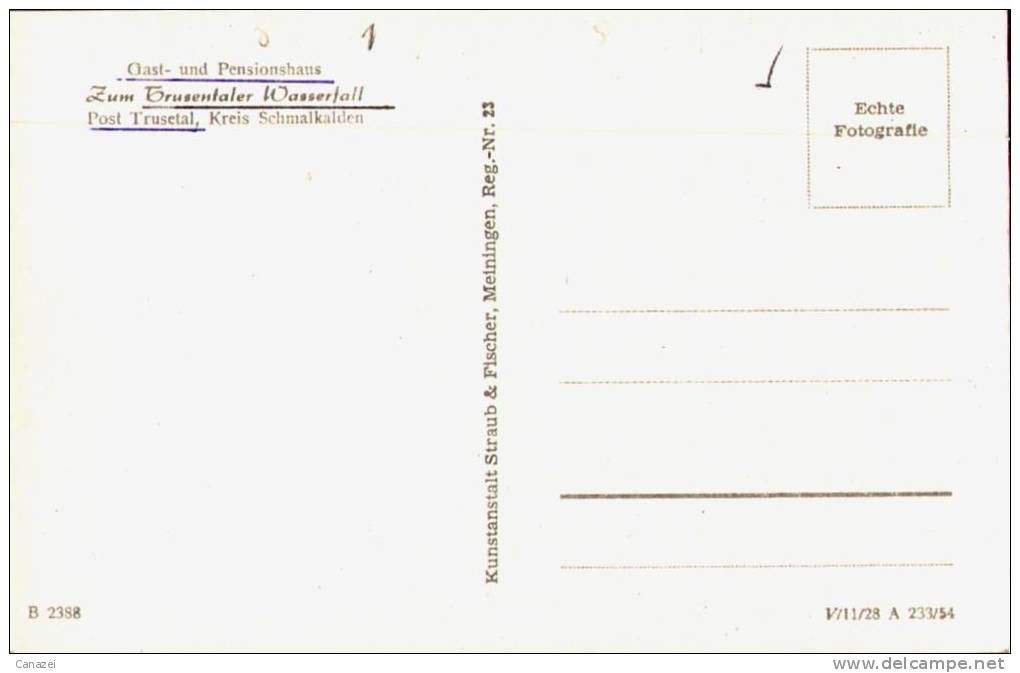 AK Trusetal/Kr. Schmalkalden, Gasthaus Trusetaler Wasserfall, Ung, 1954 - Schmalkalden