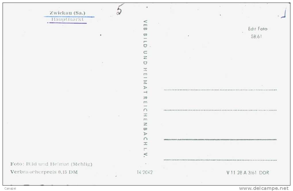 AK Zwickau, Hauptmarkt, Ung, 1961 - Zwickau