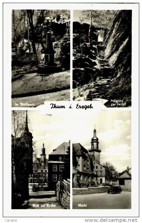 AK Thum, Stadtpark, Kirche, Markt, Aufgang Zur Bastei, Gel, 1963 - Thum