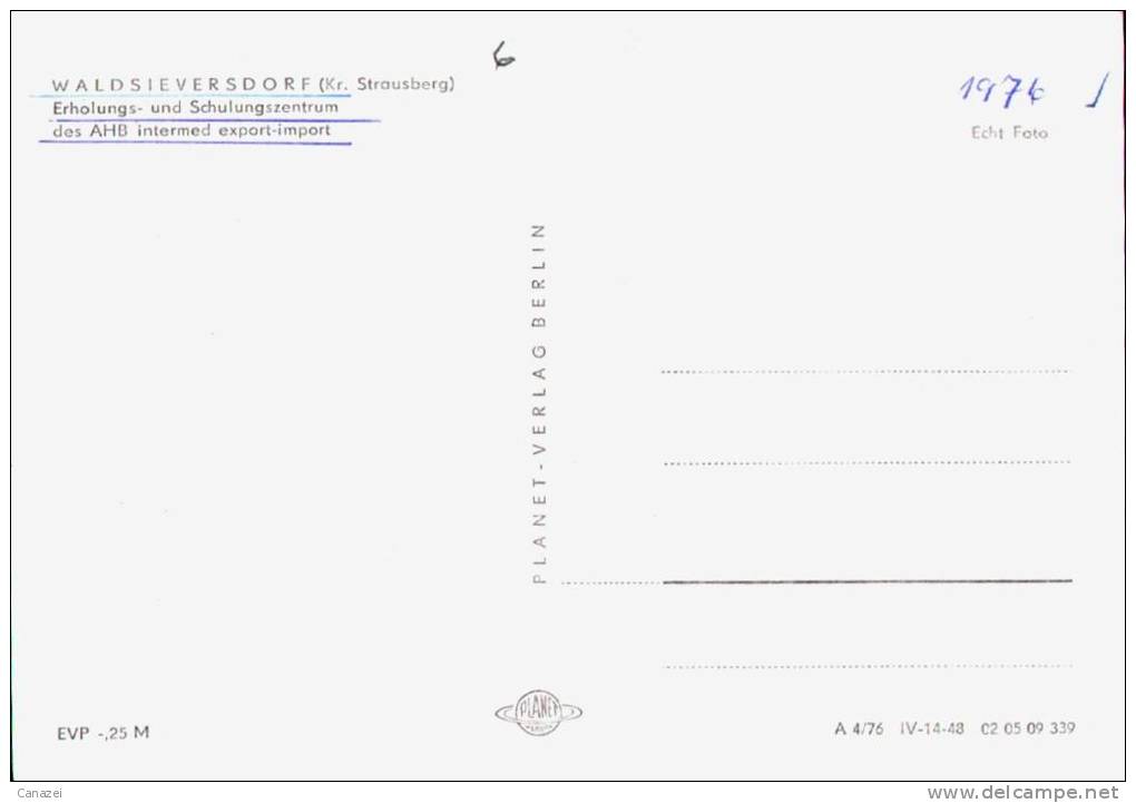 AK Waldsieversdorf/Strausberg, Erholungszentrum AHB Intermed, Ung, 1976 - Strausberg