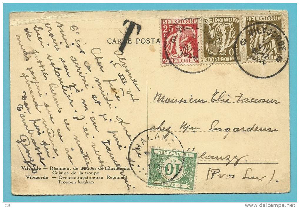 339+337 Op Kaart Met Stempel VILVOORDE, Getaxeerd (taxe) Met TX 33 Met Stempel HALANZY  (VK) - 1932 Cérès Et Mercure