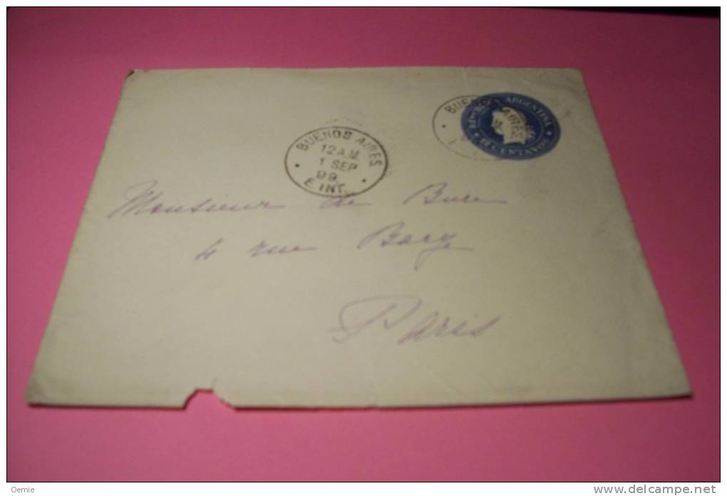 ENTIER  POSTAUX  °  LETTRE POUR BUENOS AIRES 1 09 1899 - Covers & Documents