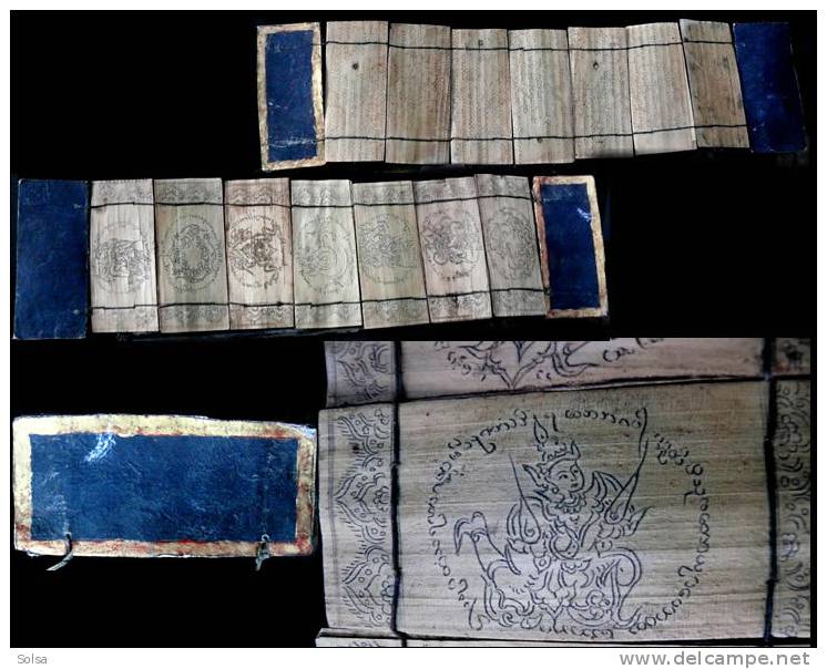 Livre D´astrologie Médecine Tatouage Birman / Vintage Astrological Medecine Tatoo Book From Burma - Manuscripts