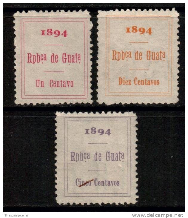 Guatamala 1894 Revenues For Postage, 1c, 5c & 10c MH* - Guatemala