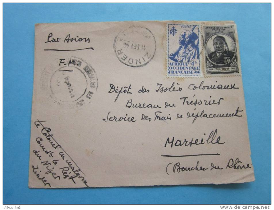 Zinder Au Niger Afrique Occidentale Française:(devant De Lettre)cachet Militaire FM :Marcophilie Ex Colonie Française Co - Lettres & Documents