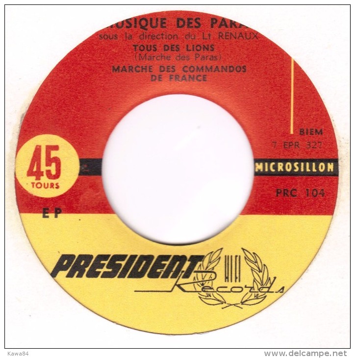 EP 45 RPM (7")  Musique Des Paras  "  Tous Des Lions  " - Instrumental