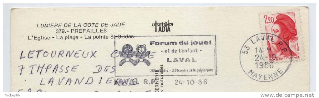 PREFAILLES-1986-Vues Diverses-église,la Plage,pointe St Gildas-LAVAL-forum Du Jouet Et De L´enfant(ours Peluche)-blason - Préfailles