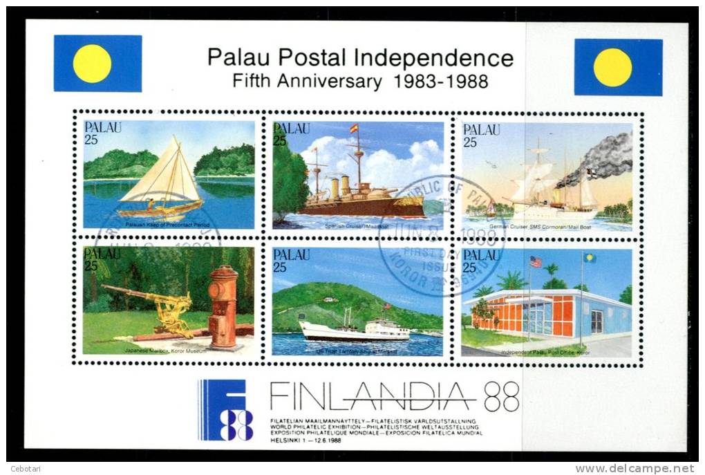 PALAU 1988 - Postal Independence "Finlandia 88" - Block Obliterato Come Da Scansione - Palau