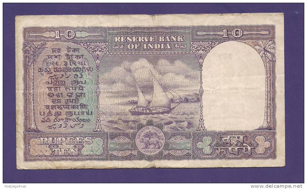 INDIA 1962,  Banknote, USED VF, 10 Rupees, Signed Bhattacharyya,  Km 40 - India