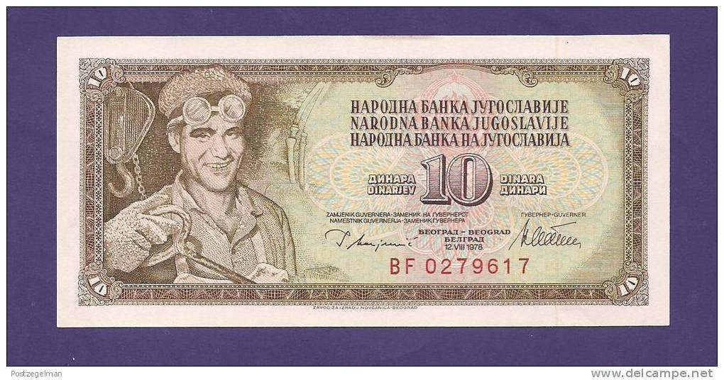 YUGOSLAVIA 1978  Banknote , USED VF, 10 Dinara, Km 87 - Joegoslavië