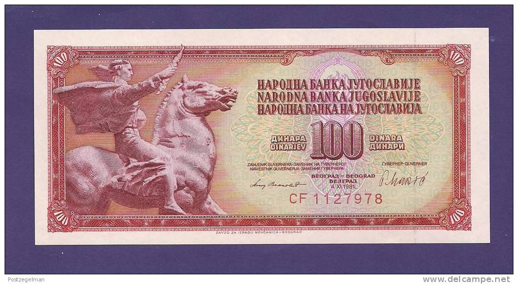 YUGOSLAVIA 1981,  Banknote , UNC, 100 Dinara, Km 90 - Jugoslavia