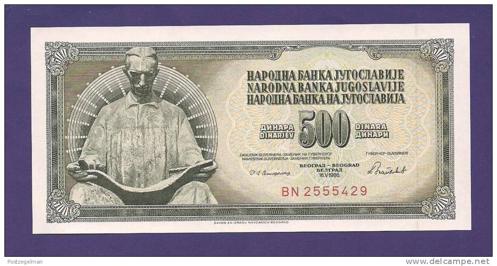 YUGOSLAVIA 1986,  Banknote , UNC, 500 Dinara, Km 91 - Joegoslavië