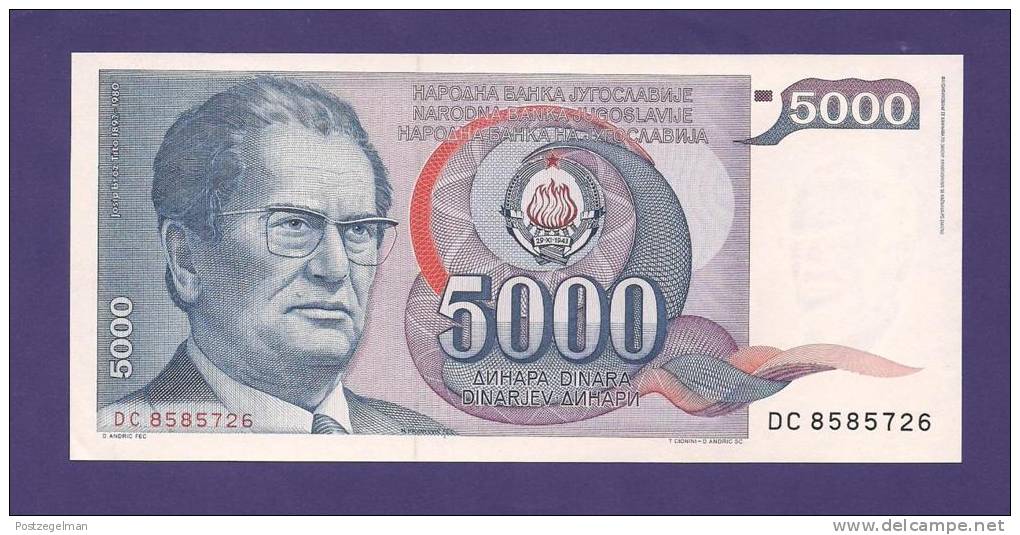 YUGOSLAVIA 1985,  Banknote , UNC, 5.000 Dinara, President Tito, Km 93 - Yugoslavia