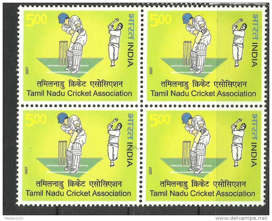 INDIA, 2007, Tamilnadu Cricket Association,Block Of 4,  MNH, (**) - Unused Stamps