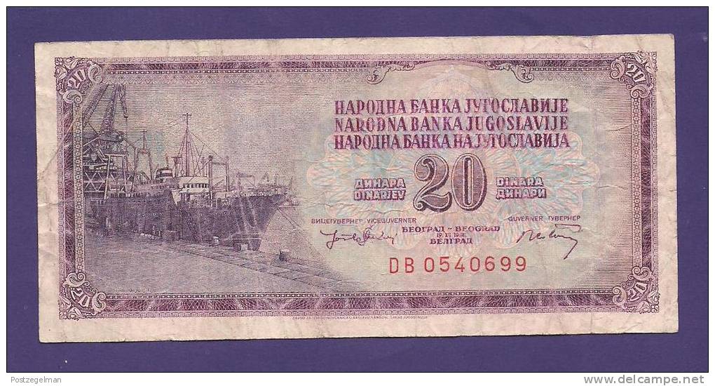 YUGOSLAVIA 1978,  Banknote , USED FINE, 20 Dinara,  Km 88 - Joegoslavië