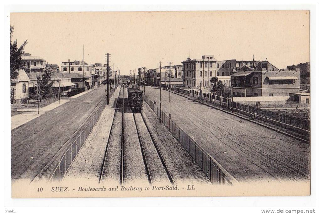 AFRICA EGYPT SUEZ BOULEVARDS AND RAILWAY TO PORT SAID Nr. 10 OLD POSTCARD - Suez