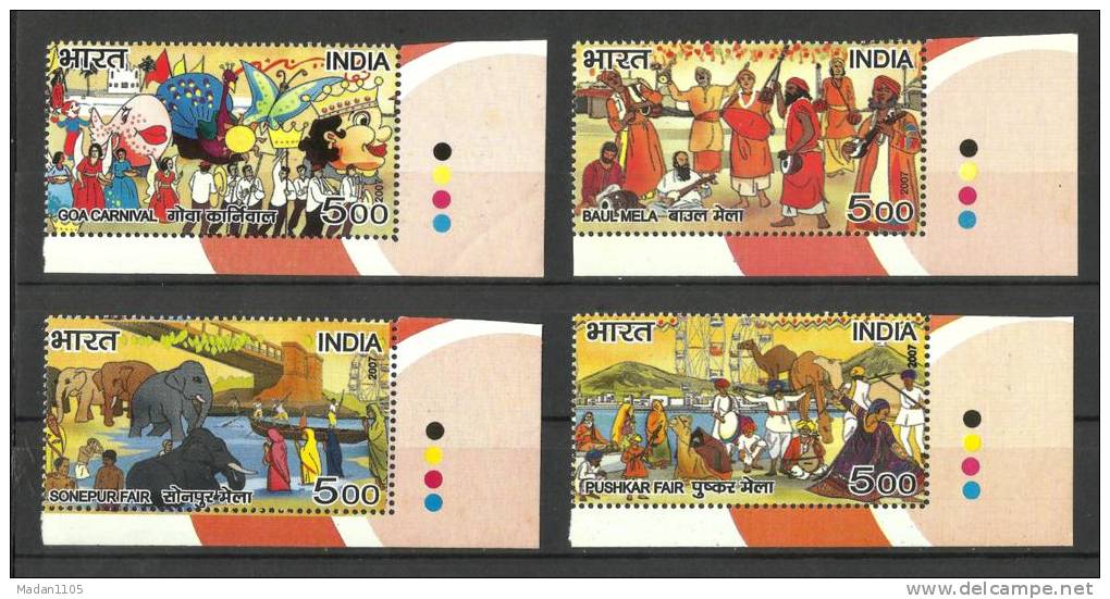 INDIA, 2007, Fairs Of India, Set 4 V,  With Traffic Lights, Camel. Butterfly, Elephant, MNH, (**) - Ungebraucht