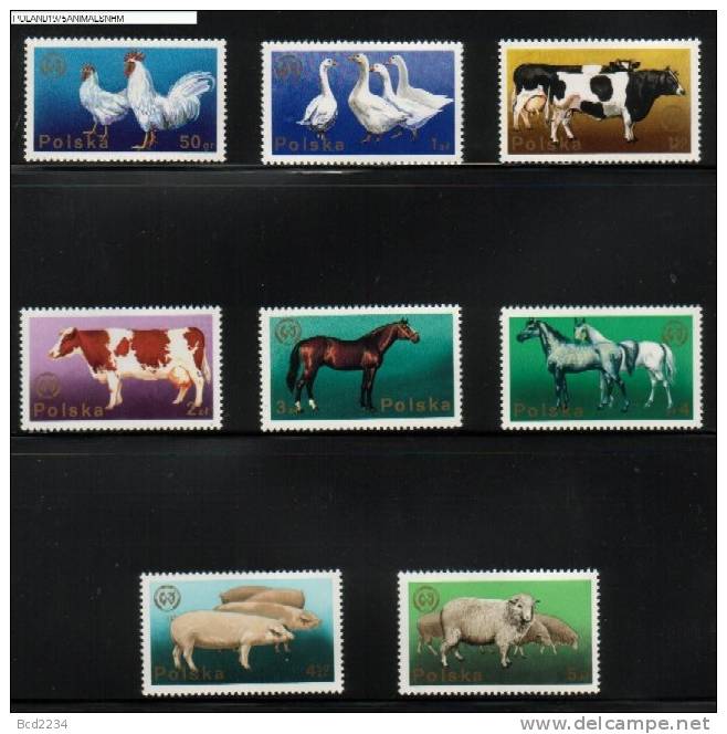 POLAND 1975 VETINERARY CONGRESS FARM ANIMALS SET OF 8 NHM Vets Horses Cows Pigs Sheep Hens Geese - Oies