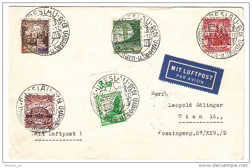 POLAND - GERMANY - Breslau - Wroc&#322;aw,  Deutsches Reich, Luftpost, Air Mail, Cover, Year 1938, Sport Commemorative S - Besatzungszeit