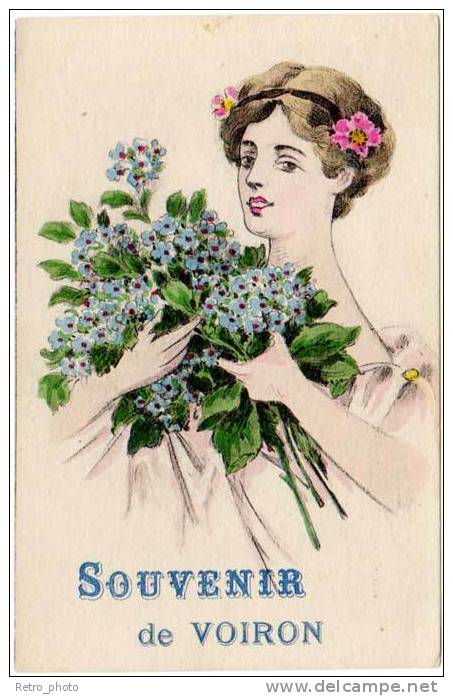 Souvenir De VOIRON, Fantaisie Femme Et Fleurs - Voiron