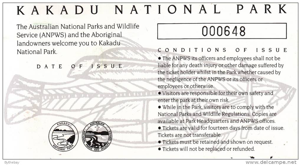 Australia Used 1989 $5 Plumed Whistling Duck Wetlands Conservation Stamp On Kakadu National Park Ticket - Cinderellas