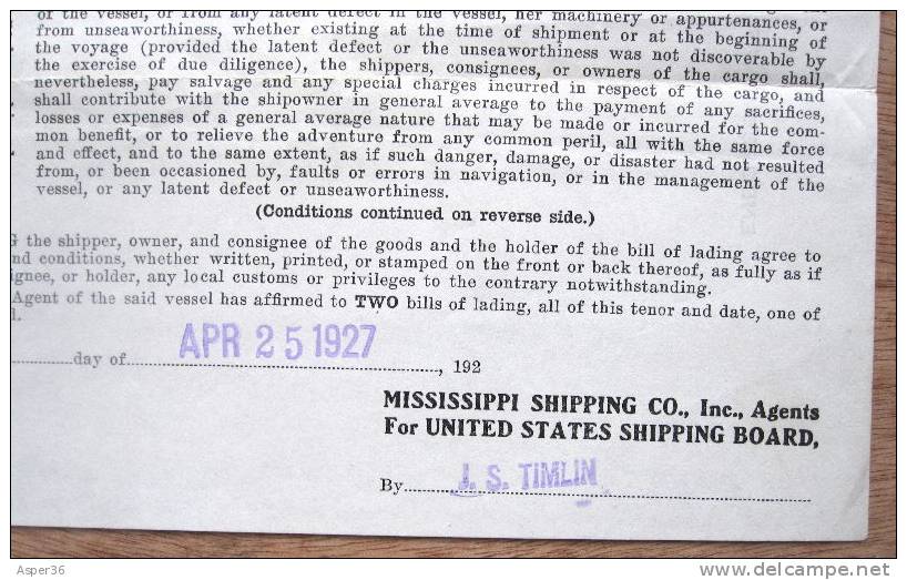 Mississippi Shipping Co., United States Shipping Board 1927 - USA