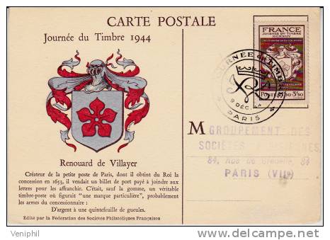 CARTE JOURNEE DU TIMBRE 1944  - CAD  PARIS -- - Non Classificati