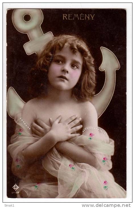 PHOTOGRAPHS CHILDREN GIRL WITH A VEIL AND ANCHOR Nr. 95 OLD POSTCARD 1908. - Photographie