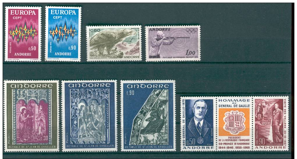 Andorre Année 1972 Complète N° 217 à 225A ** - Annate Complete