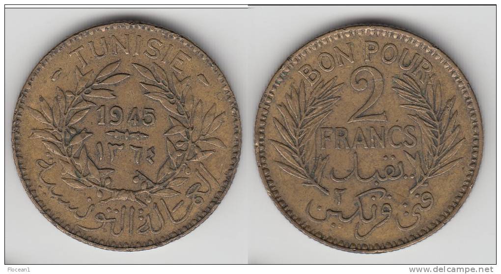 ****  TUNISIE - TUNISIA - 2 FRANCS 1945 **** EN ACHAT IMMEDIAT !!! - Tunisia