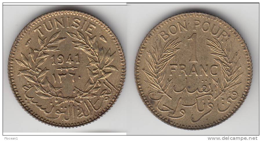 ****  TUNISIE - TUNISIA - 1 FRANC 1941 **** EN ACHAT IMMEDIAT !!! - Tunesië