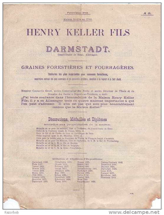 F237  Henry Keller Tarifs De Graines Darmstadt  1911 4 Pages - 1900 – 1949