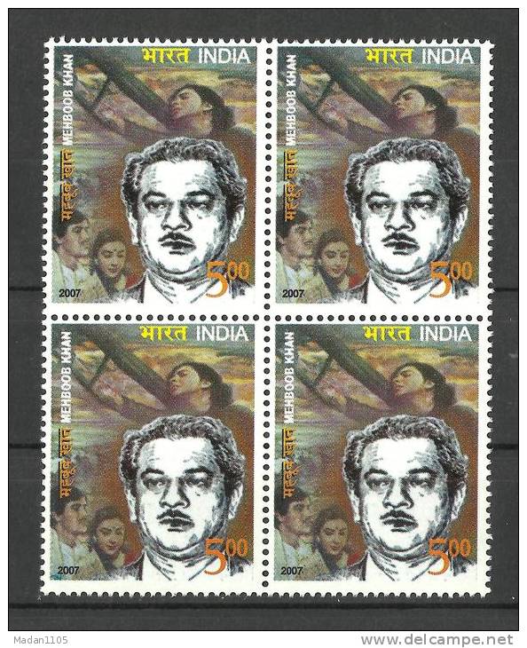 INDIA, 2007, Mehboob Khan, (Film Maker And Director), Block Of 4,  MNH, (**) - Nuevos