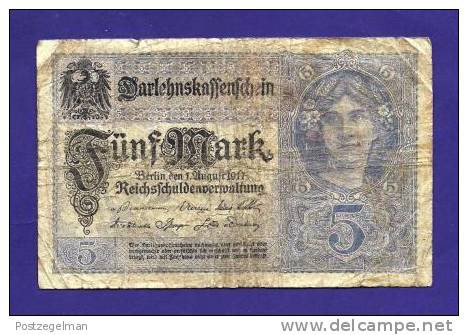 GERMANY 1917, Banknote,  USED VG. 5 Mark Km56 - 5 Mark