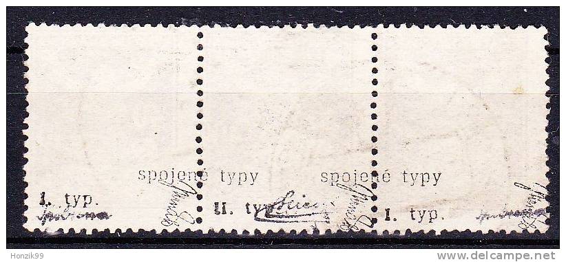 Tchécoslovaquie 1920 Mi 173A (Yvert 166) Bande De 3 - Les Types Se Tenant, Obliteré, Signé, Peu Courant - Used Stamps