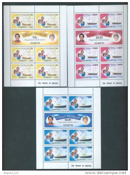 ST KITTS - 1981 - MNH/*** LUXE - ROYAL WEDDING DIANA CHARLES - Mi 66-71A - Yv 476-481 -  Lot 7198 - St.Kitts-et-Nevis ( 1983-...)