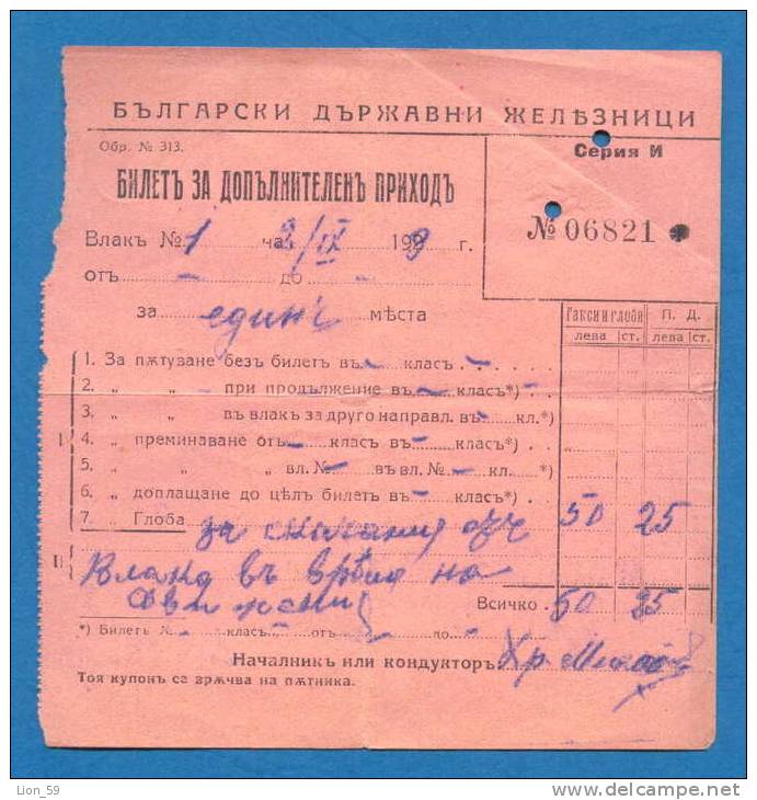 D489 / TICKET BILLET RAILWAY - 1930 FINE Descent During The Movement Of The Train  Bulgaria Bulgarie Bulgarien Bulgarije - Europe