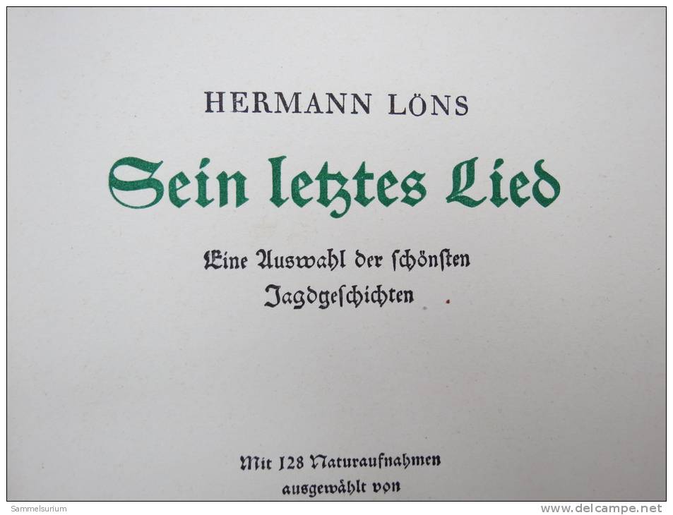 "Sein Letztes Lied" Von Hermann Löns (eine Auswahl Der Schönsten Jagdgeschichten, Mit 128 Naturaufnahmen) Von 1924 - Kurzgeschichten