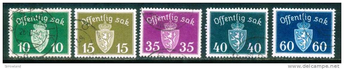 Norwegen  1937  Dienstmarken - Wappen Kl. Format  (5 Gest. (used))  Mi: 24-25, 29-31 (2,90 EUR) - Service